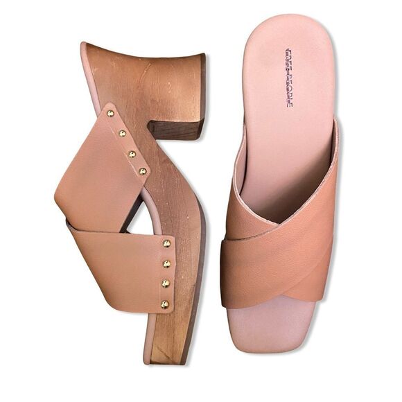 Free People Mallory sandals shoes clogs Chunky Heels tan natural new Sz 10 - Picture 1 of 13